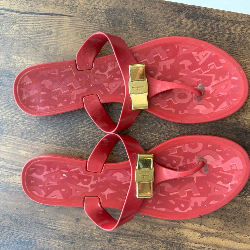 Salvatore Ferragamo Hot Pink Sandals with Gold Accent